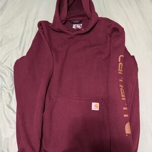 Carhartt Men's Burgundy Hoodie with Gold Logo